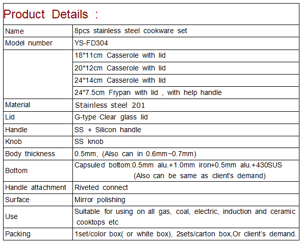 YS-FD304, 8pcs , flod edge