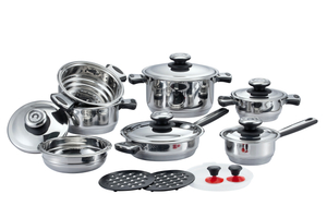 17pcs Stainless Steel Pot Set High Quality Cookware Set Wide Edge Steeel Lid Thermometer Knob