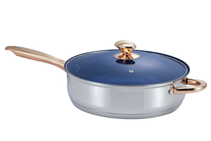 High Qulily Stainless Steel Frying Pan Gold Plating Handle And Knob Blue Glass Lid